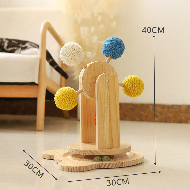 SpinScratch Ferris Wheel - Rotating Wooden Cat Scratcher & Play Toy