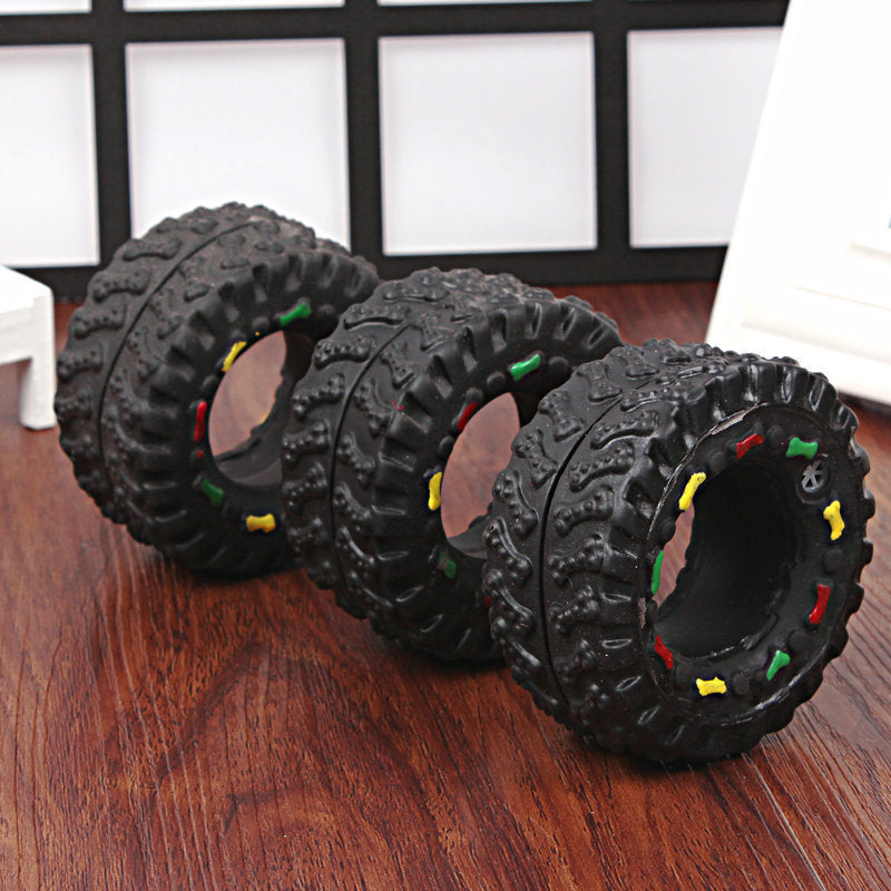 Squeaky Tire Chew Toy - Durable Rubber Play Toy for Dogs