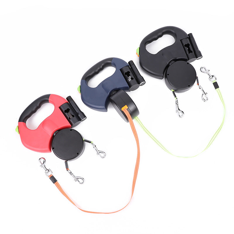 TwinWalk 360° Dual Dog Leash - Retractable Double Lead with LED Light