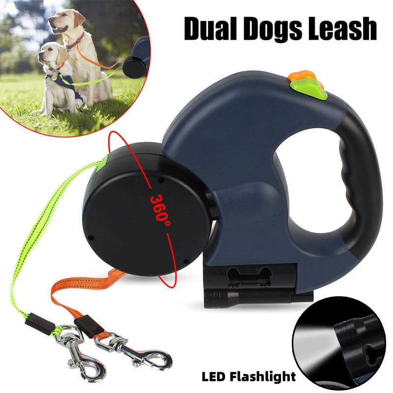 TwinWalk 360° Dual Dog Leash - Retractable Double Lead with LED Light
