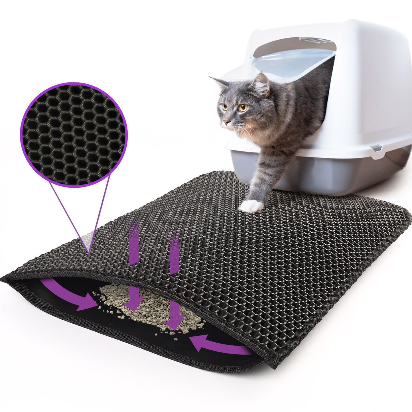 TrackTrap Honeycomb Litter Mat - Double Layer Scatter Control for Cats