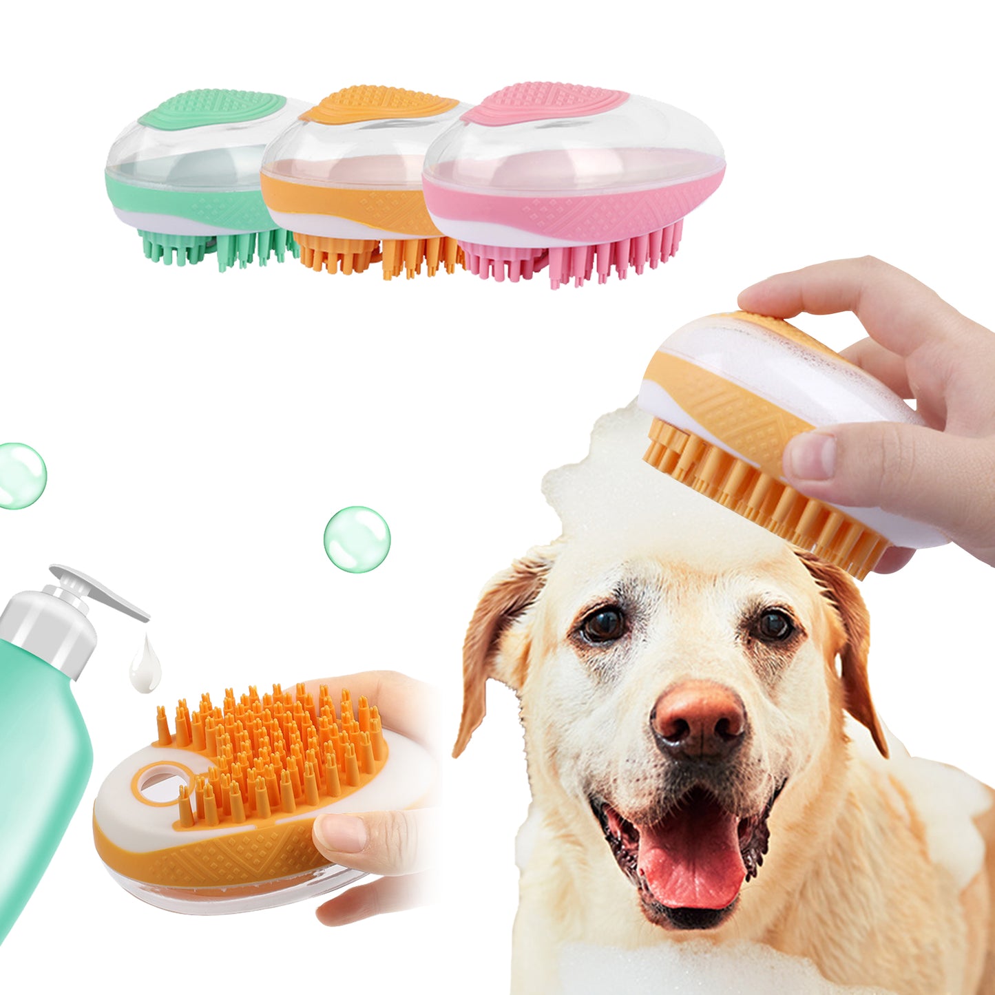 ScrubSpa Dual-Action Bath Brush - Massage & Shampoo Dispenser for Pets